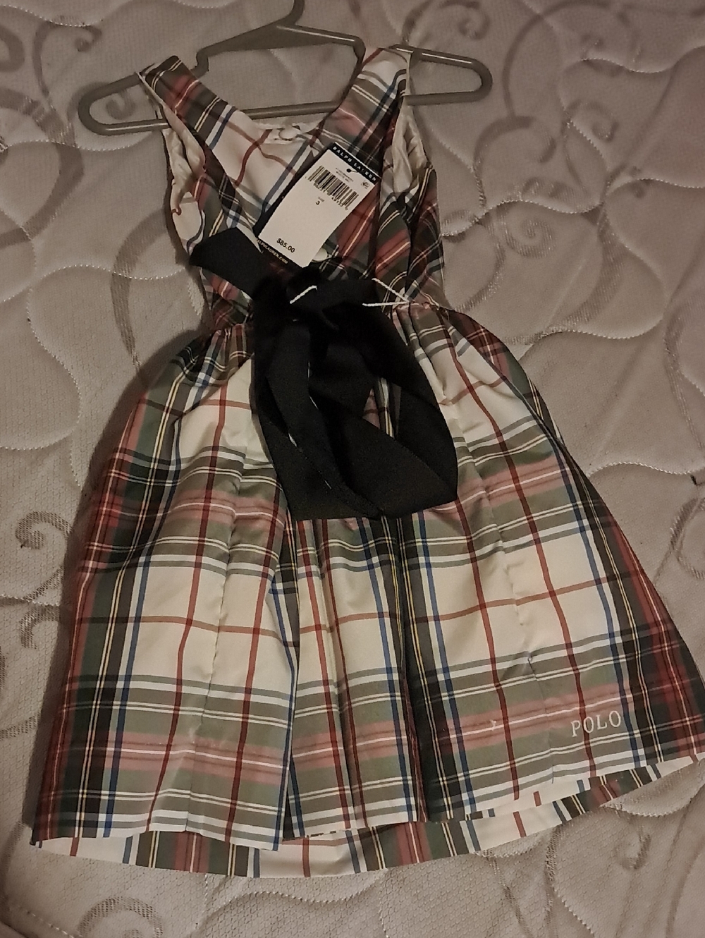 Polo by Ralph Lauren Plaid Sleeveless Dress with Black Bow Accent